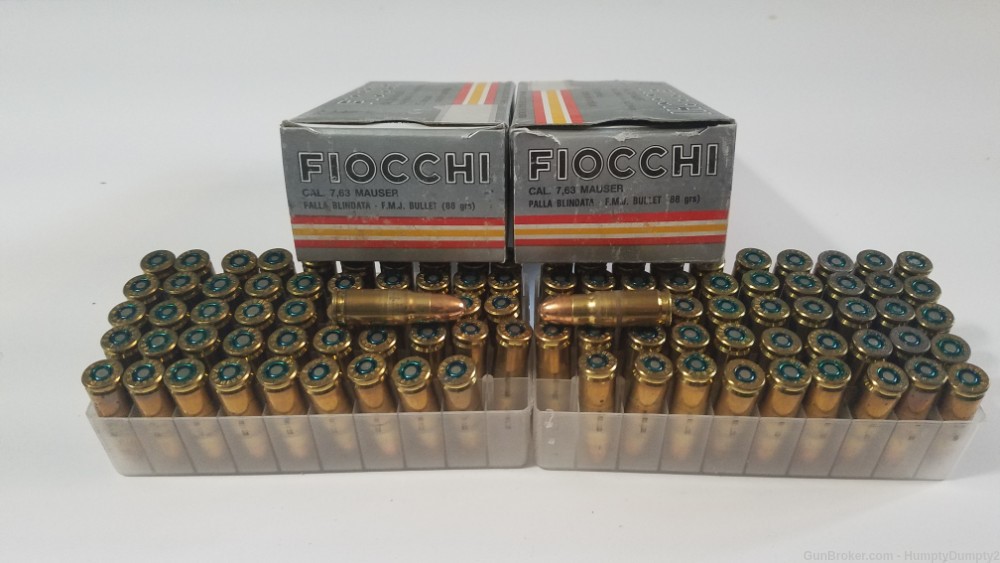  100 Rounds Fiocchi 7.63x25 7.63 Mauser FMJ For C96 Broomhandle Pistol-img-0