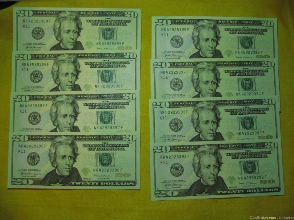 Twenty Dollar Bills 8x NK 42929392-9 Gem Mint Consecutive Numbers-img-0