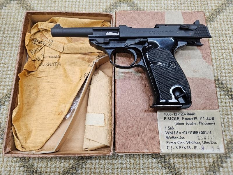 Mint 9/65 German Walther P1 w/Box Unissued Post War P-1 P38 P-38  -img-0