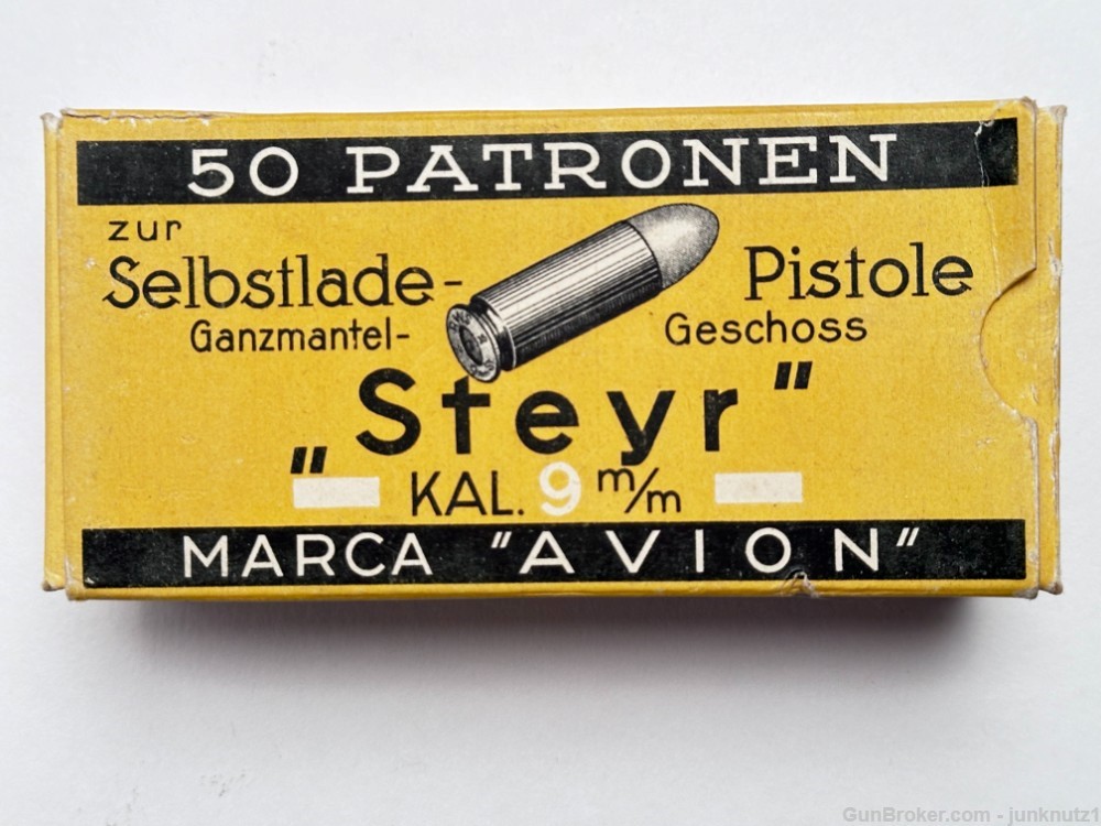 Austrian Steyr Hahn 9mmS Ammunition Original Picture Box of 50 Rounds-img-1