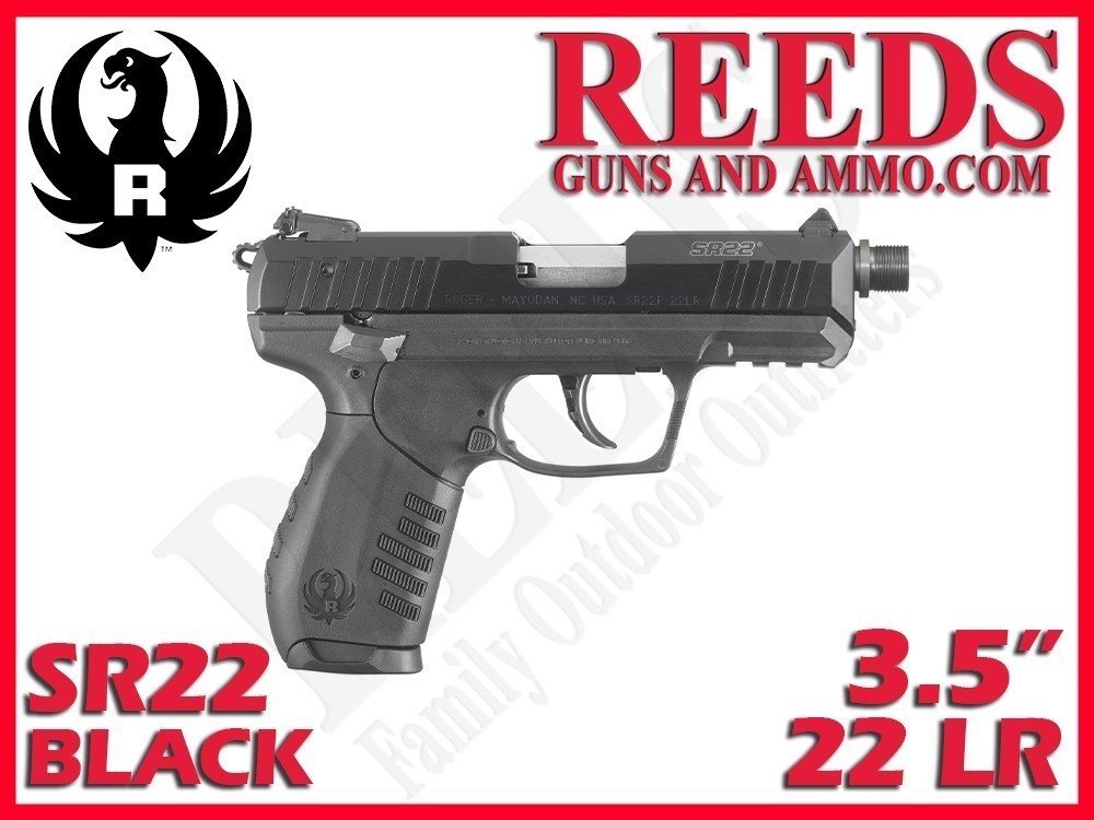 Ruger SR22 Threaded Black 22 LR 3.5in 2-10Rd Mags 3604-img-0