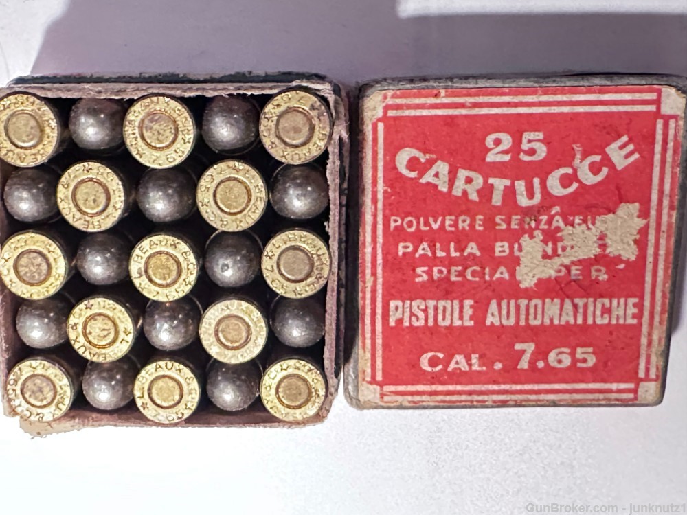 Beretta Model 1935 7,65 / .32ACP Ammunition Original WWII Era Box of 25-img-2