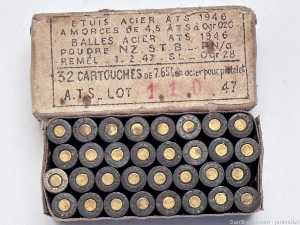 French Models 1935A / 1935S 7.65FL Ammunition Original Box of 32 Rounds-img-1