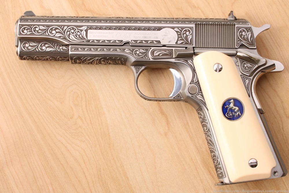Colt engraved 1911 ivory grips .45 government **AMAZING**-img-5