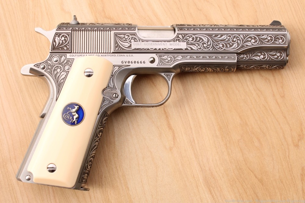 Colt engraved 1911 ivory grips .45 government **AMAZING**-img-7