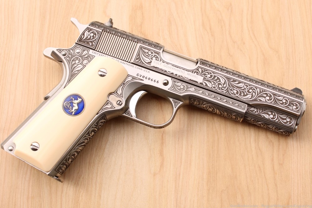 Colt engraved 1911 ivory grips .45 government **AMAZING**-img-2