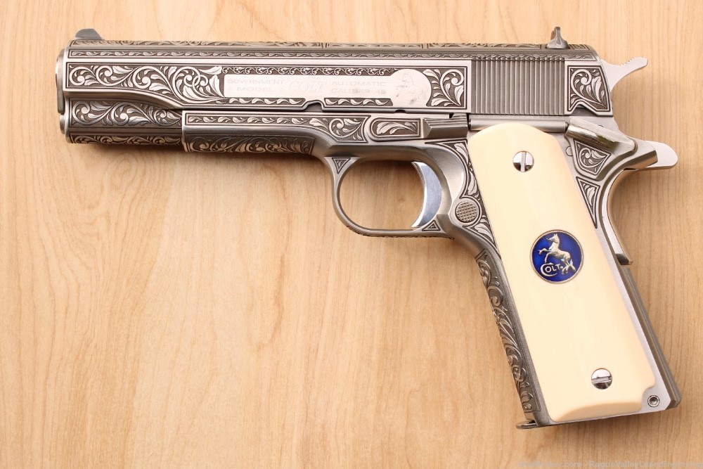 Colt engraved 1911 ivory grips .45 government **AMAZING**-img-0