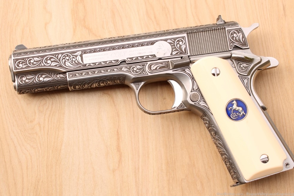 Colt engraved 1911 ivory grips .45 government **AMAZING**-img-1