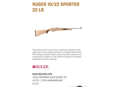 Ruger 10/22 Sporter 75th Anniversary-New in Box