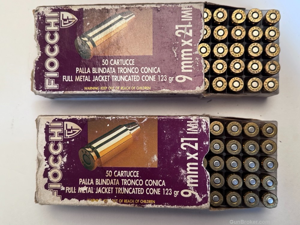 9mm x 21 Ammunition. Made by Fiocchi in Italy. 100 Rounds (2-Boxes of 50)-img-0