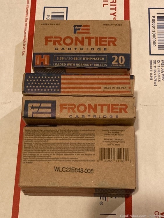 100 rds Frontier 5.56 NATO (.223 Rem) 68gr Hornady BTHP Match Hollow Point-img-1