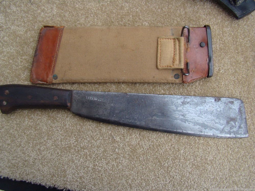 U.S.M.C  square tip entrenching tool & machete Collins 1001 WW1 & WW11-img-0