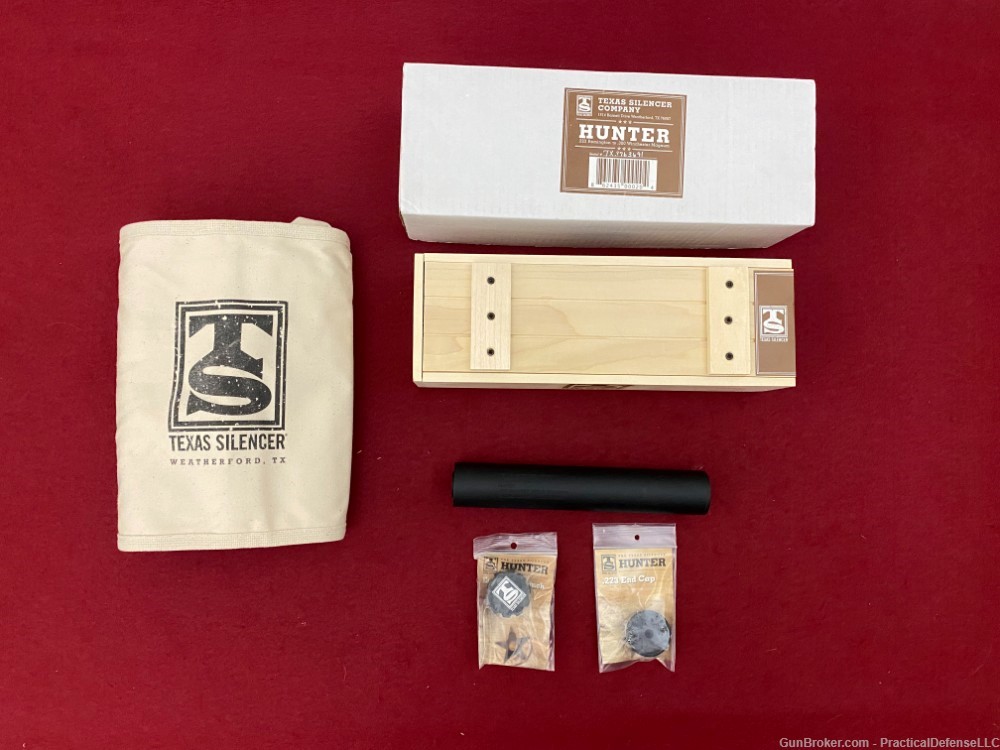 New Texas Silencer Hunter 300 mag Direct Thread 5/8x24 Silencer, wooden box-img-0