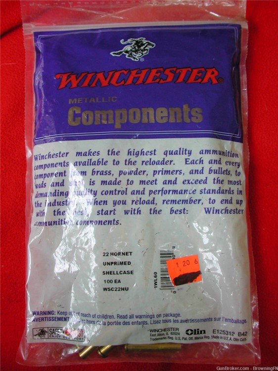 100 NEW Winchester Brass Cases for .22 HORNET Cartridge-img-0