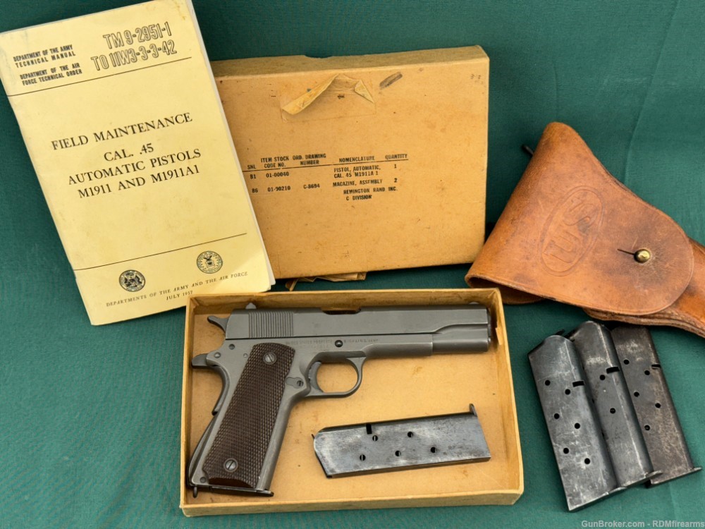 Remington Rand M1911A1 45acp Late 1945 in Box Mags Holster C&R .01 NR-img-0