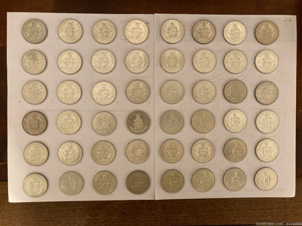 Lot of 48 Bermuda Crown Coins .500 Silver .3636 Troy Ounces Silver each-img-1