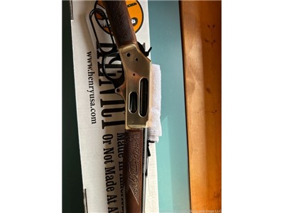 Henry 410 Lever Action, brass receiver, side gate,