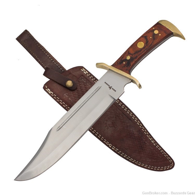 Hunting Knife with Brass Guard Brown Leather Sheath-img-0