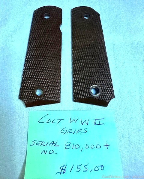 Colt Wood WWII Ribbed Enforced  Back 1911 Grips-img-0
