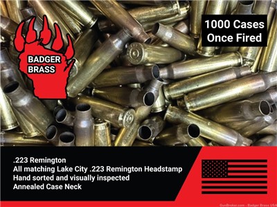 .223 Remington Brass,1000 Matching and Sorted Lake City Casings,Once Fired