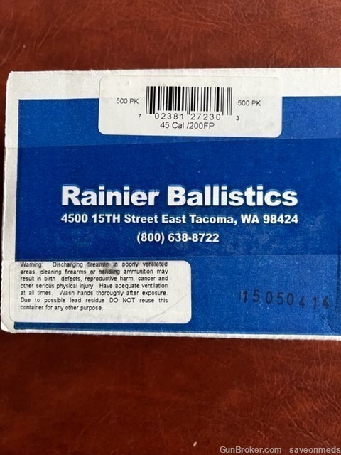 500 Reloading Bullets  Rainier Ballistics 45 Cal 200 Gr FP -img-0