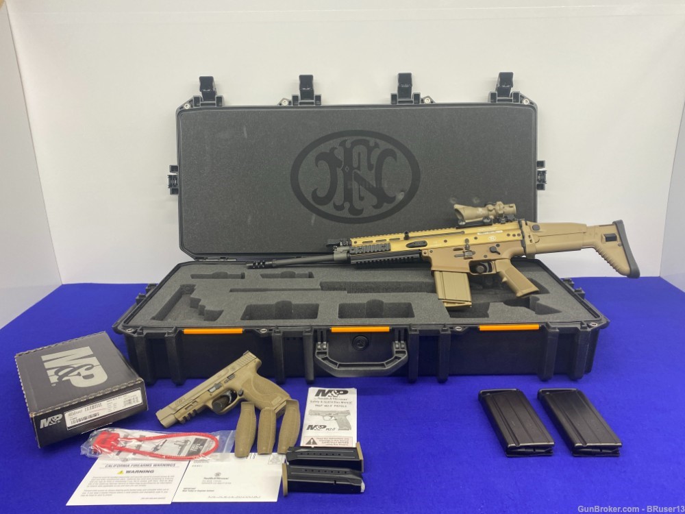Smith Wesson M&P9 M2.0 9mm/FN Scar 17S 7.62x51 FDE *CUSTOM 2-GUN CASED SET*-img-0