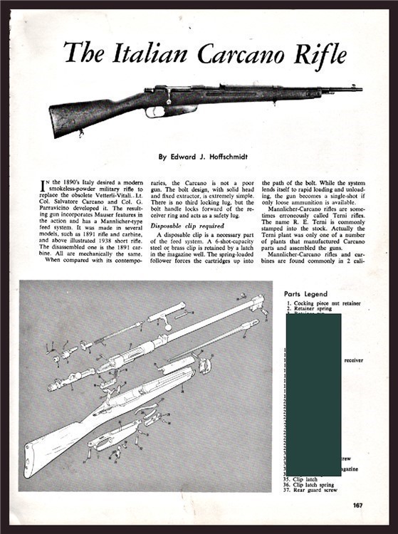 ITALIAN CARCANO Rifle Exploded Parts List Assembly Disassembly Article-img-0