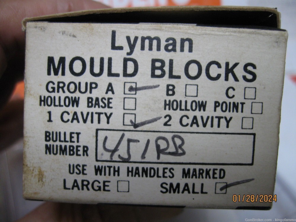 New Lyman .451 RB Single-Cavity Bullet Mold #451; more others avail-img-1