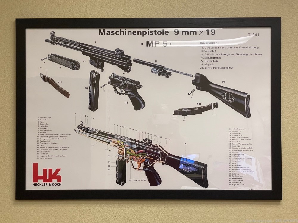 Framed HK Heckler & Koch MP-5 Drawing SP5 SP5K HK94 SP89-img-1