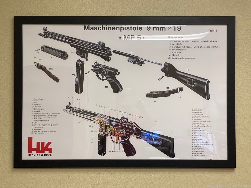 Framed HK Heckler & Koch MP-5 Drawing SP5 SP5K HK94 SP89-img-0