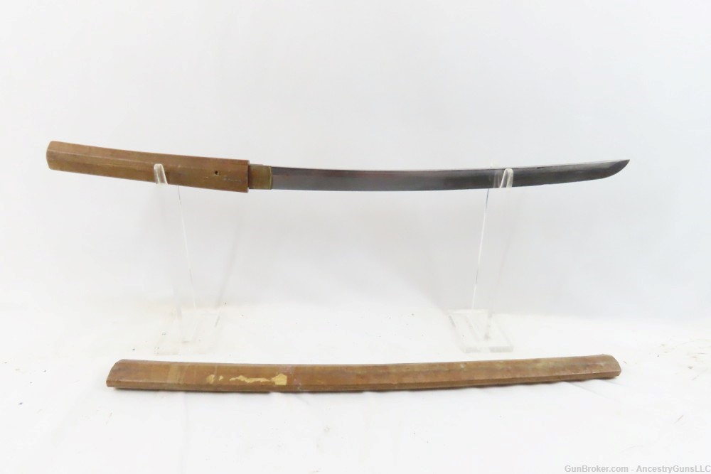 Signed JAPANESE Sword Blade with DECORATIVE CARVING and SHIRASAYA Fittings -img-15