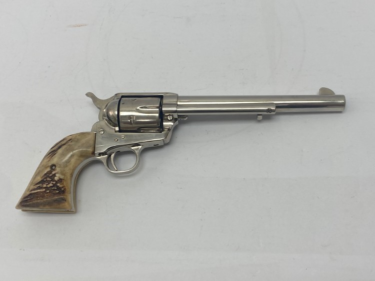 COLT SINGLE ACTION ARMY 1971 SAA 45 LC 7.5" NICKEL w/REAL STAG GRIPS NICE!-img-0
