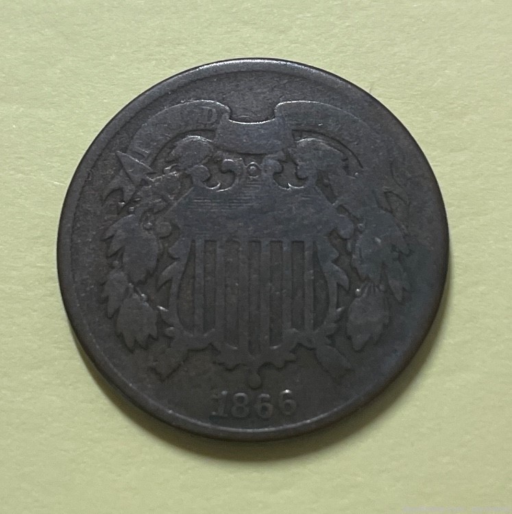 1832 Large cent and a 1866 2 cent coin.-img-3