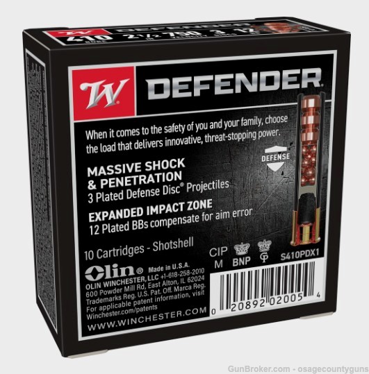 Winchester Defender 410 ga 2-1/2" 3DD/12BB 10 Rds S410PDX1-img-2