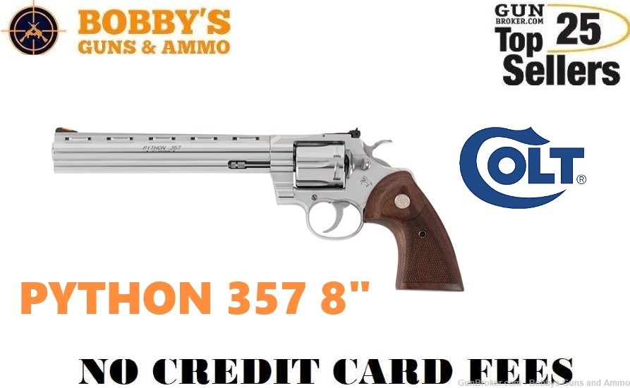COLT PYTHON 357MAG SS 8" 6RD AS Walnut Grips "NO CREDIT CARD FEE"-img-0