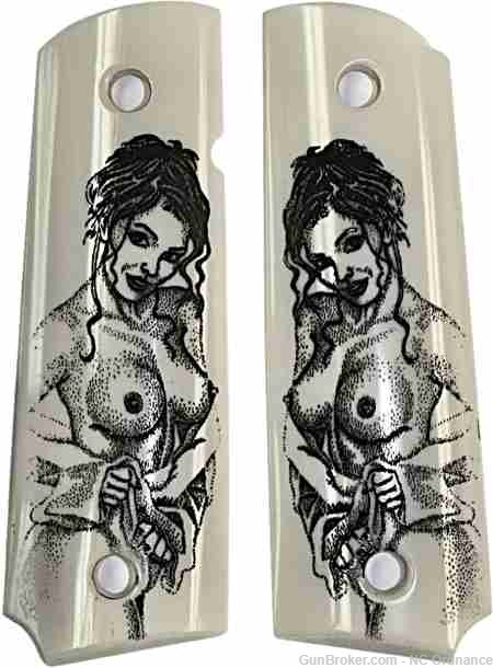 Colt 1911 Dupont Corian Ivory-Lux Grips With Naked Lady-img-0