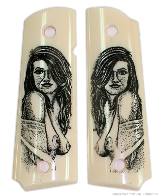 Colt 1911 Dupont Corian Ivory-Lux Grips With Naked Lady-img-0