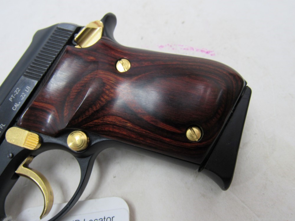 Rare Taurus PT-22 w/ Gold Accents Rosewood Grips in Box 2 mags 22LR-img-3