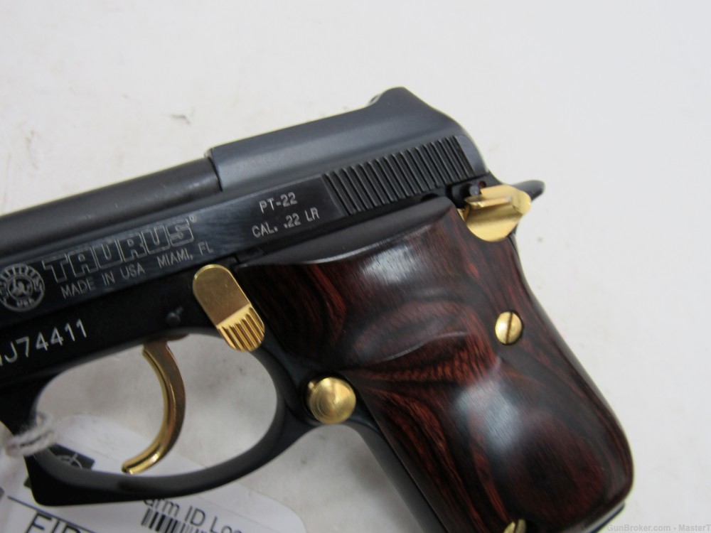 Rare Taurus PT-22 w/ Gold Accents Rosewood Grips in Box 2 mags 22LR-img-2