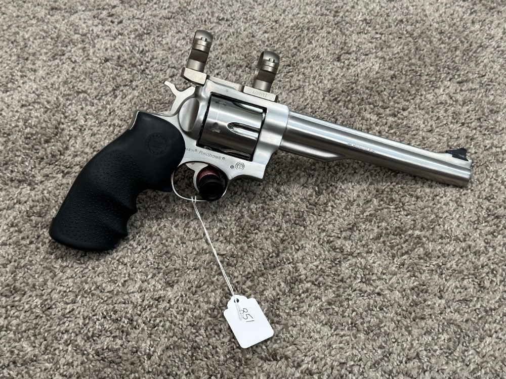 Ruger Redhawk 44 magnum revolver stainless SS W leupold rings 7.5” -img-0