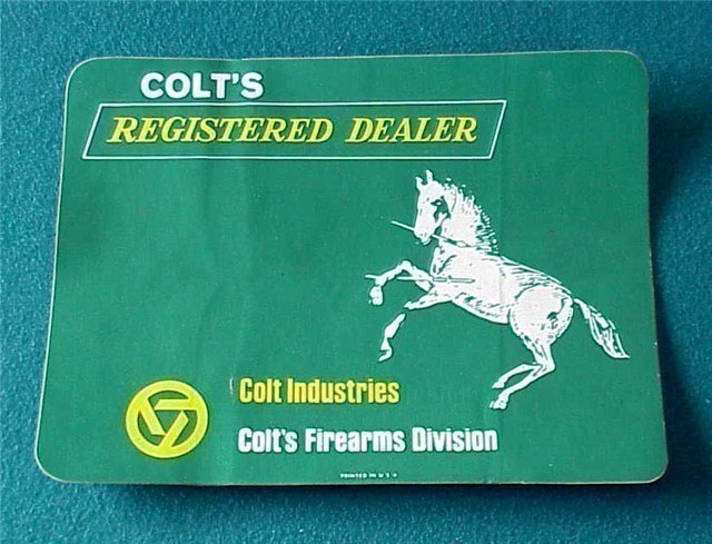 Colt Firearms Registered Dealer Decal 1968 by Palm-img-0