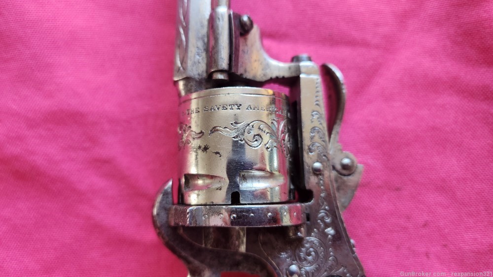 Rare" Savety American model 1879" Belgian Pinfire revolver Nickle Engraved -img-4