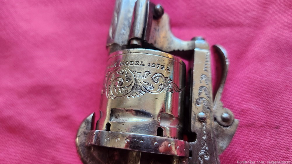 Rare" Savety American model 1879" Belgian Pinfire revolver Nickle Engraved -img-5