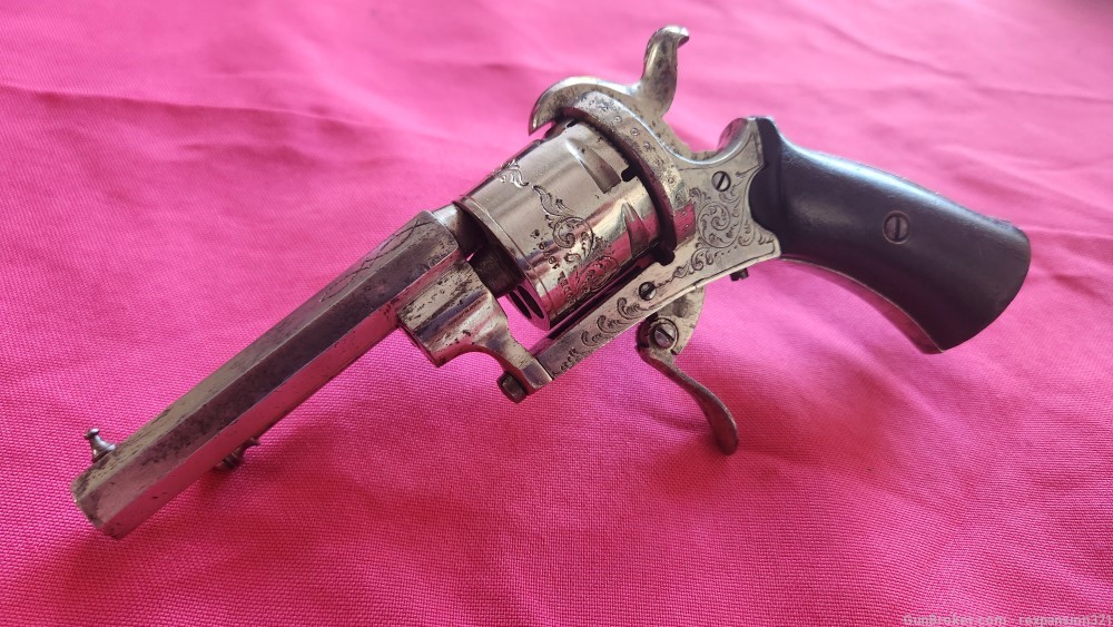 Rare" Savety American model 1879" Belgian Pinfire revolver Nickle Engraved -img-0