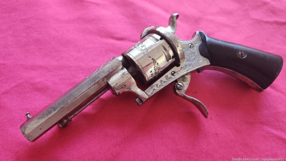 Rare" Savety American model 1879" Belgian Pinfire revolver Nickle Engraved -img-2