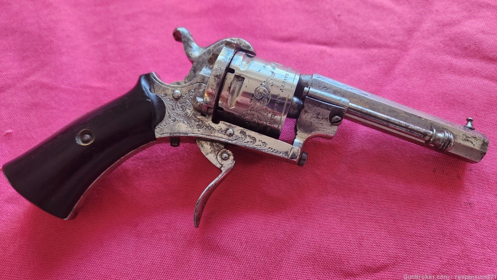 Rare" Savety American model 1879" Belgian Pinfire revolver Nickle Engraved -img-1