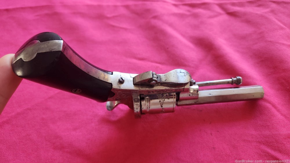 Rare" Savety American model 1879" Belgian Pinfire revolver Nickle Engraved -img-3