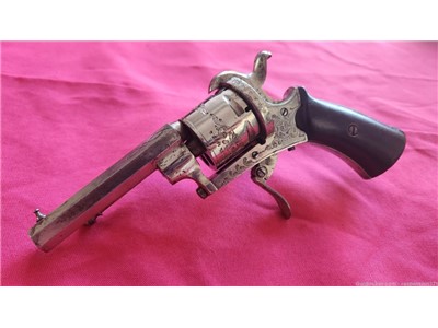Rare" Savety American model 1879" Belgian Pinfire revolver Nickle Engraved 