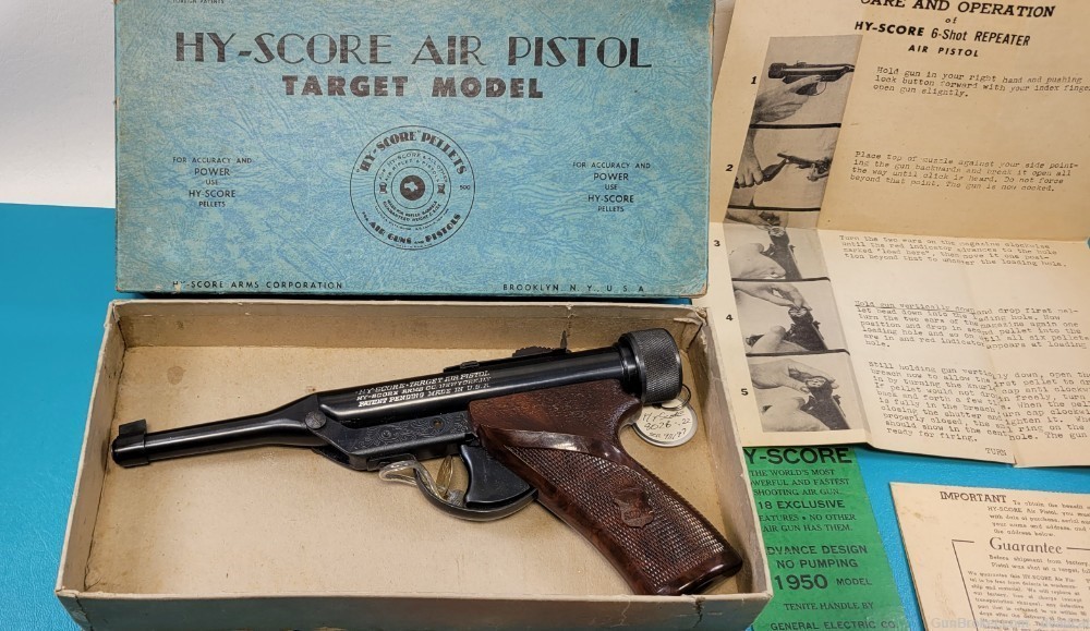 Hy-Score Target Model 800 Air Pistol .22 Cal in Box Papers + Provenance-img-1