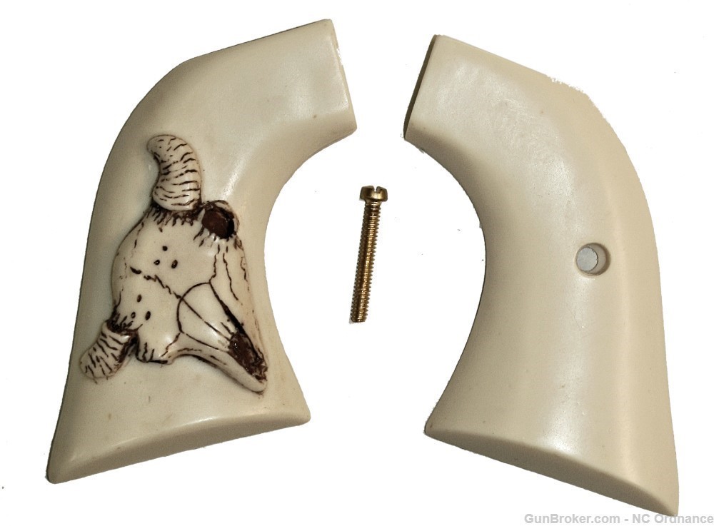Ruger Vaquero XR3-Red Ivory-Like Grips, Antiqued Relief Carved Bison Skull-img-0